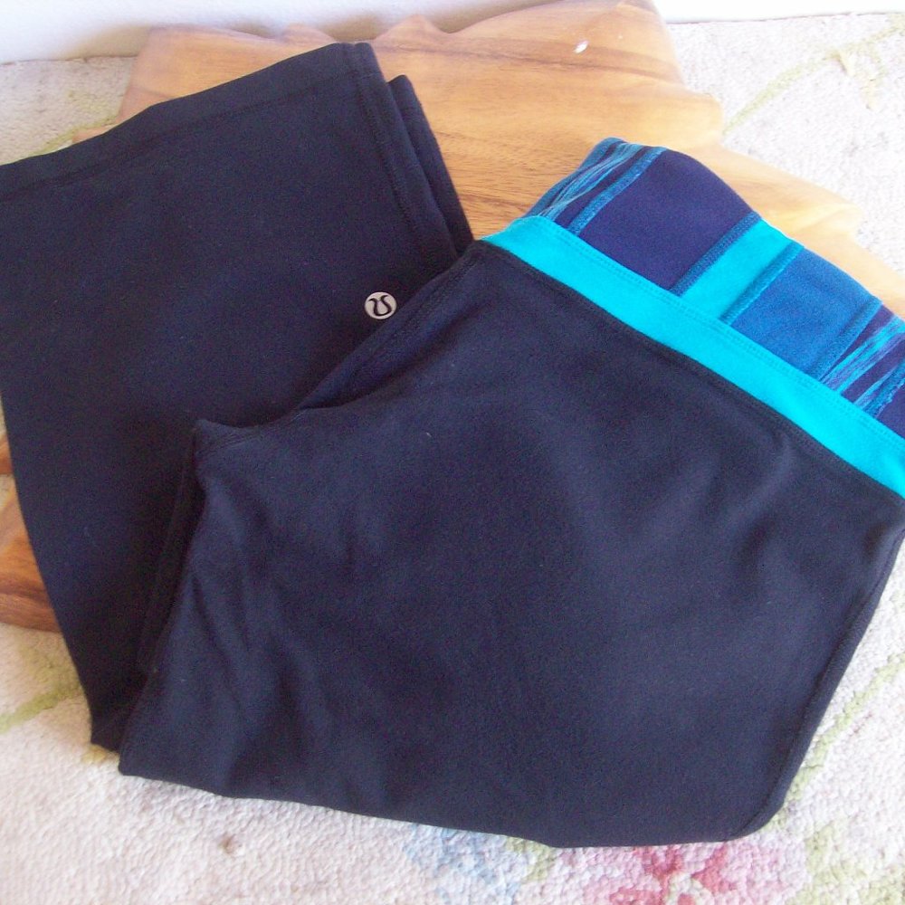 lululemon athletica Black Capri Pants with Teal & Blue Waistband